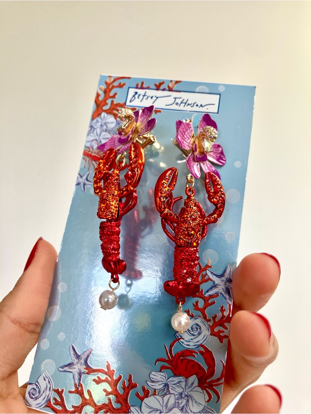 BETSEY JOHNSON Red Rhinestone Earrings Lobster, Women’s